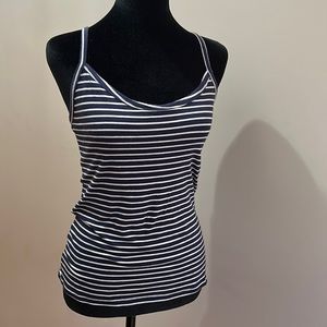 Cross back tank top navy and white striped